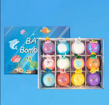 Water Splash bath bomb gift sets organic natural, individual vegan bath bombs with toys for children, colorful fizzy bath fizzies