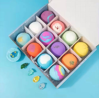Water Splash bath bomb gift sets organic natural, individual vegan bath bombs with toys for children, colorful fizzy bath fizzies