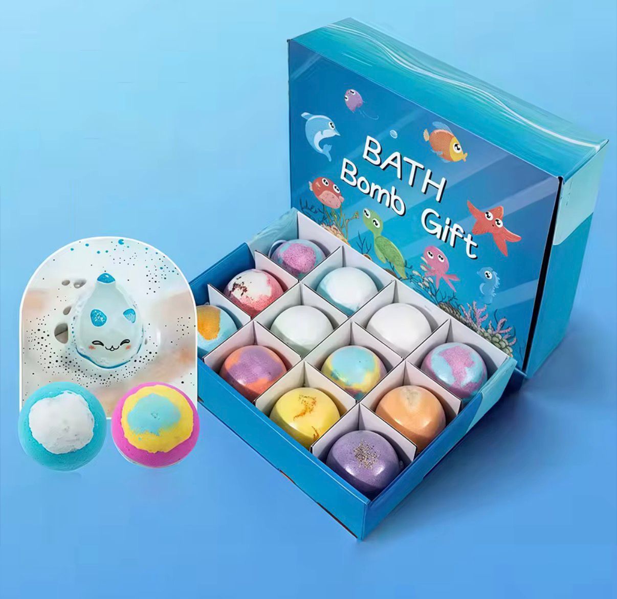 Water Splash bath bomb gift sets organic natural, individual vegan bath bombs with toys for children, colorful fizzy bath fizzies