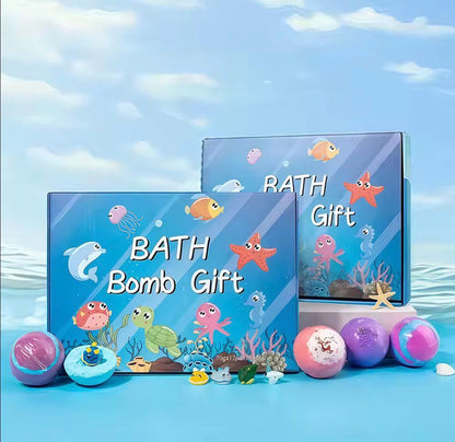 Water Splash bath bomb gift sets organic natural, individual vegan bath bombs with toys for children, colorful fizzy bath fizzies